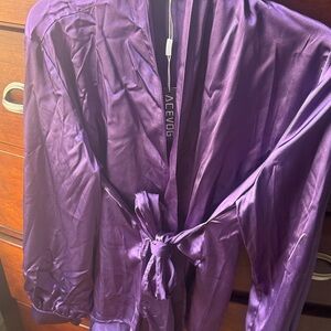 Acevog Women's Elegant Purple Satin Robe